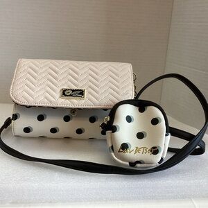 Betsey Johnson Luv Betsey Pink & Black Chevron Quilt Crossbody/Clutch